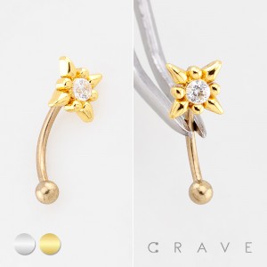 SPIKED CZ FLOWER 316L SURGICAL STEEL CURVED BARBELL/EYEBROW